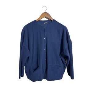 Vintage Jean Paul Gaultier 100% Wool Cardigan size S Oversized Snap Navy